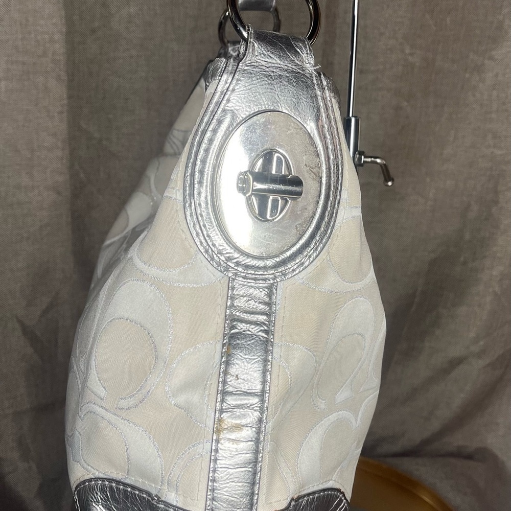 Coach 19758 Peyton White Canvas Signature Metallic Silver hobo bag - Picture 5 of 14